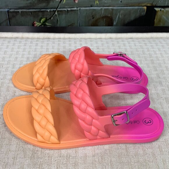Cat & Jack Kids Size 3 Pink & Orange ombre Braided Strap Sandals - Picture 1 of 6